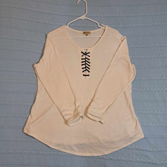 Democracy Women's 3/4‎ Sleeves Pullover Top Size XL Round Neck Heather Beige - Picture 1 of 14